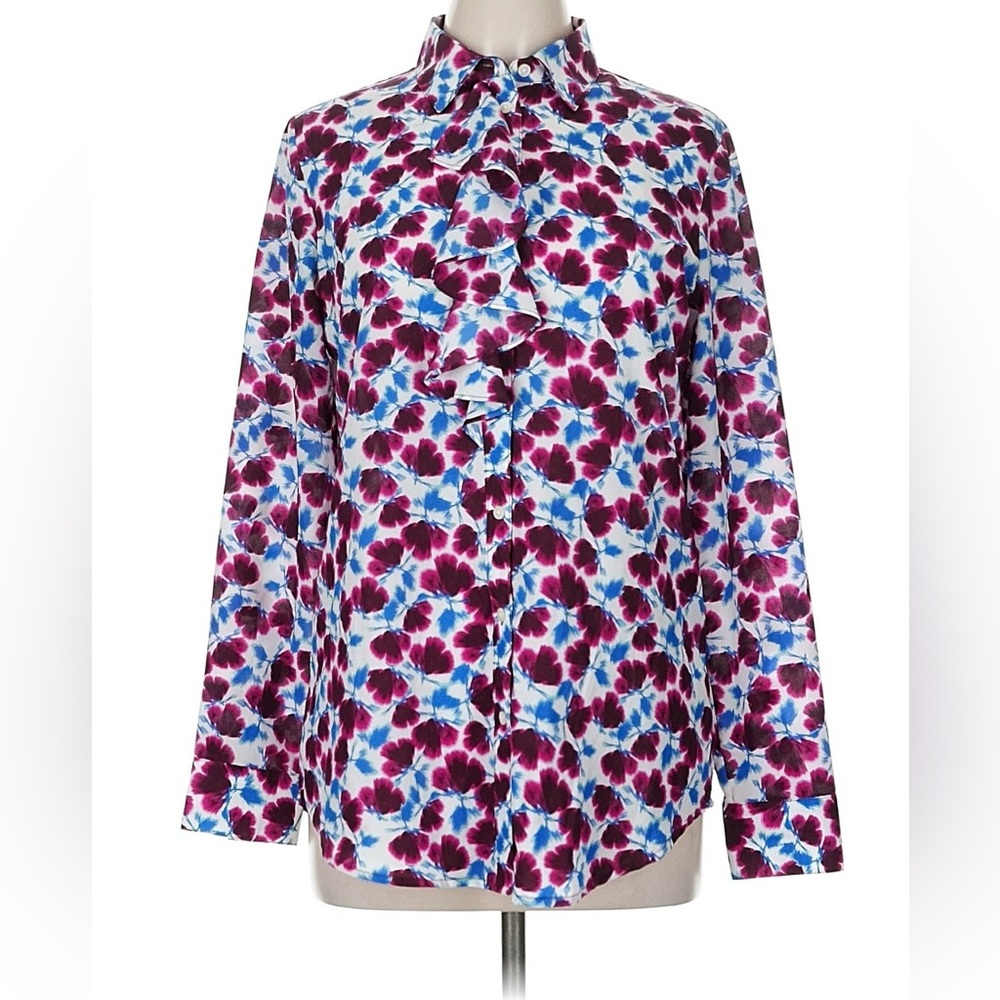 Banana Republic Purple & Blue Floral Ruffle Blouse